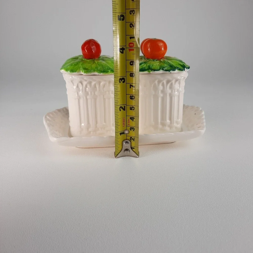 Strawberry & Orange Marmalade Ceramic Jelly Jam Jar Set w/ Spoons Mann Vintage